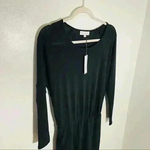 NWT Michael Stars Hally Ruched Side Faux Wrap Tahoe Jersey Dress in Black - Picture 6 of 7